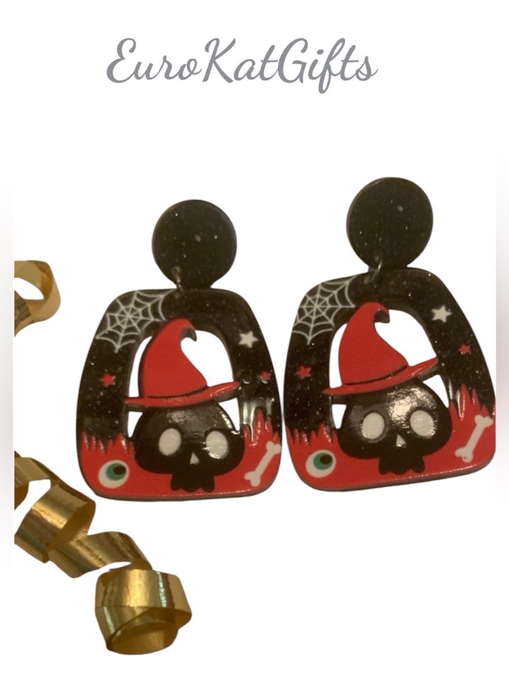 Skull Head Drop Earrings Geometric Black Red Acrylic Stainless Steel posts NEW